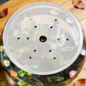 7.47-inch Clear Acrylic Round Fish Tank Lid Circular Aquarium Anti-Jumping Cover with Center Feeding Hole & Ventilation Pores, YX258