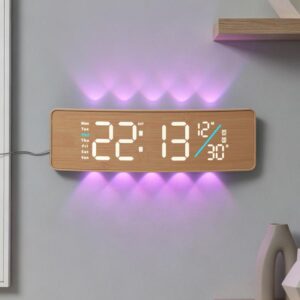 Curved Digital LED Wall Clock With RGB Ambient Backlight / Dual Alarms / Countdown Timer
