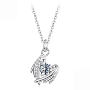 S925 Sterling Silver Heart Wing Moissanite Clavicle Necklace, MSN067