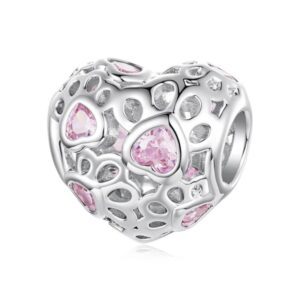 Cute Pet-Themed Heart-Shaped Openwork Beaded Copper-Plated White Gold Beads, YIC144
