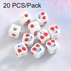 20 PCS/Pack Cherry Large-hole Square Ceramic Loose Bead Bracelet Accessory DIY Material, Small, Large