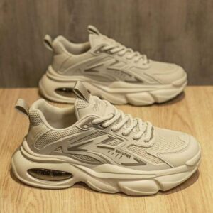 Men Cushioned Breathable Casual Sneakers, Kahki, Black, Beige
