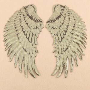 A Pair Sequin Feather Wing Shape Clothing Patch Sticker DIY Clothing Accessories, Small 20.5 x 10cm Gold, Middle 26.5 x 26cm Gold, Large 33.5 x 32cm Gold, Small 20.5 x 10cm Silver, Middle 26.5 x 26cm Silver, Large 33.5 x 32cm Silver...