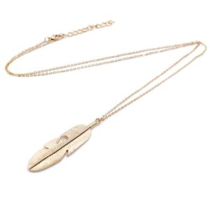 Simple Classic pendant Necklace Feather Necklace Long Sweater Chain Jewelry choker Necklace for Women, Gold, Silver