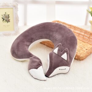 Lovely Fox Animal Cotton Plush U Shape Neck Pillow for Travel Car  Plane Travel, 30x30x8cm