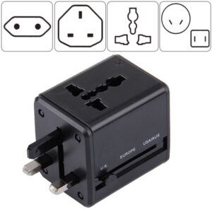 World-Wide Universal Travel Concealable Plugs Adapter with & Built-in Dual USB Ports Charger for US, UK, AU, EU