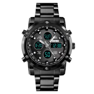 SKMEI 1389 Multifunctional Men Business Digital Watch 30m Waterproof Large Dial Wrist Watch with Stainless Steel Watchband , 1389 Black, 1389 Blue, 1389 Silver, 1389 Silver+Black