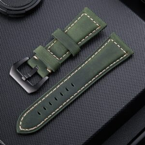 Crazy Horse Layer Frosted Black Buckle Watch Leather Watch Band, Size: 20mm