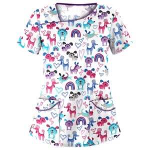 Printed Round Neck Slim-fit Nurse Uniform T-shirt (Color:Light Blue Size:XXXL), S, M, L, XL, XXL, XXXL