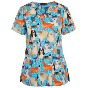 Loose Printed Hedging Thin T-shirt Nurse Uniform (Color:White Size:XXXL), S, M, L, XL, XXL, XXXL