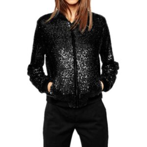 Women Wild Casual Sequin Jacket Short Coat (Color:Gold Size:XXL), S, M, L, XL, XXL