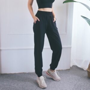 High Waist Drawstring Fitness Pants Loose Casual Sports Yoga Clothes (Color:Quicksand Powder Size:S)