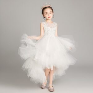 Sleeveless Short Front and Long Back Lace Princess Dress Pettiskirt Performance Formal Dress for Girls, 100cm, 110cm, 120cm, 130cm, 140cm, 150cm, 160cm
