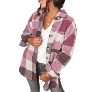 Lapel Long Sleeve Flannel Check Shirt Loose Casual Cardigan Jacket for Ladies, S, M, L, XL, XXL