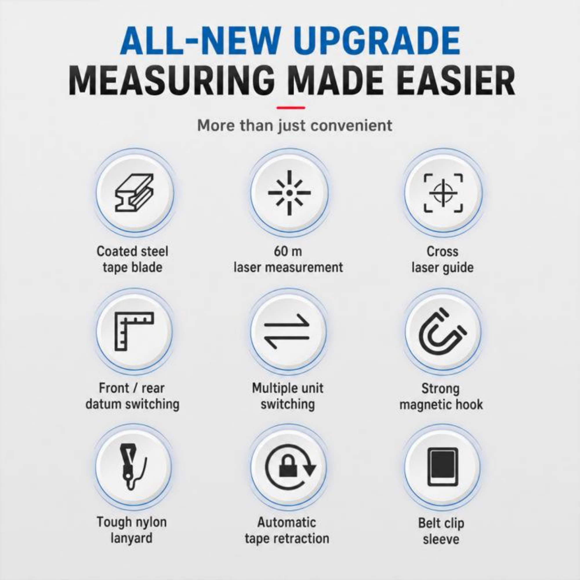 OUXIAOJIANG 3-in-1 40M Digital Laser Measure, Cross Line Laser Level & 5M Steel Tape Measure – High-Precision Electronic Distance Meter with Backlit LED Display - Image 4