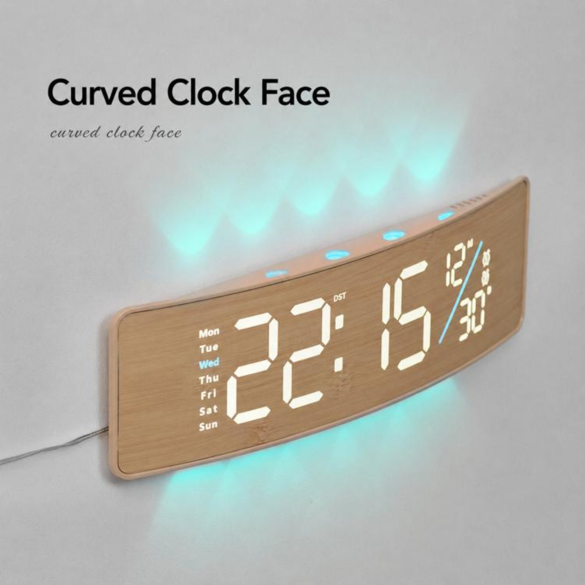 Curved Digital LED Wall Clock with RGB Ambient Backlight - Image 4