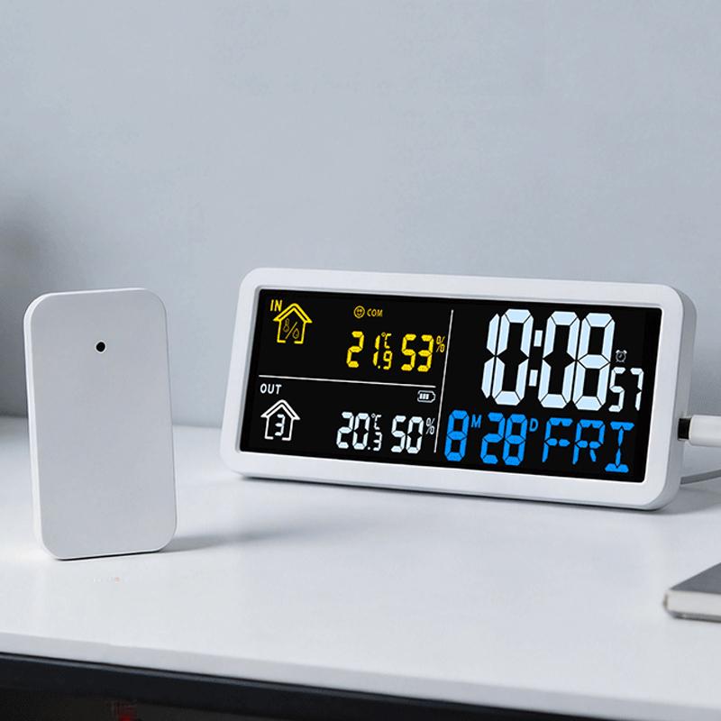Digital Wall Clock with Wireless Outdoor Sensor & Indoor Temperature Humidity Monitor (YD204 White) - Image 2